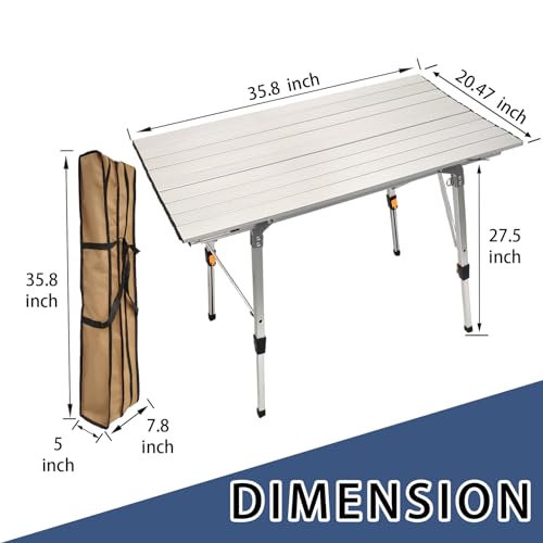 CampLand Mesa de Camping Ajustable de Aluminio, Mesa Plegable Portátil para Exterior, Ligera para Camping, Picnic, Playa y BBQ (Plateado) miniatura 3