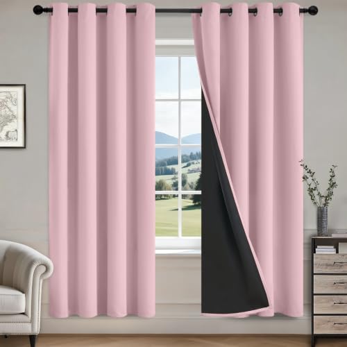 Image of COSVIYA 100% Pink Blackout Curtains for Living Room 72 Inches Length