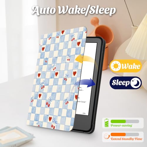 Idocolors Cute Cherry Heart Case for 7" Kindle Paperwhite (12th Gen-2024), Slim Foldable Stand PU Shell Cover Case with Auto-Wake/Sleep & Hand Strap for Kindle Paperwhite 2024 by Idocolors - Image 4
