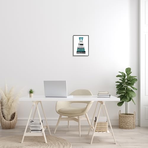 Image of Stupell Industries 'Turquoise Heels on Bookstack', Framed Giclee Art, Black, 11 x 14 Inches, Easy to Hang and Sturdy, Made in USA, by Amanda Greenwood