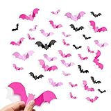 CLEANGOR Pink Halloween Decor, Spooky Halloween Party Supplies Stickers, 3D Bats Wall Decal, Cute Halloween Decorations Indoor for Bedroom, Bathroom, Home, Door, Window, Office