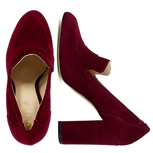 Image of MOOMMO Women Chunky Block Heel Pumps Round Closed Toe Slip On Oxford Loafers Shoes High Heels Snakeskin Work Pump Suede Loafer for Office Ladies Classic Formal Business Professional 4-13 M US