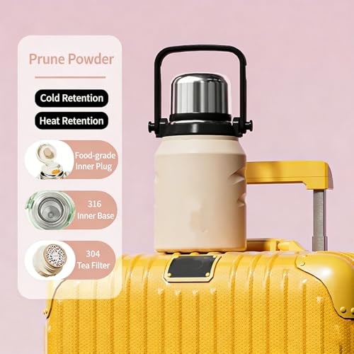 Image of 800 /1200 /1500ml Large Capacity 316 Stainless Steel 3-in-1 Lid Vacuum Insulated Handheld Water Bottle Portable Leak-Proof for Office Sports Outdoor as New Year /Valentines Gifts for Family Friends