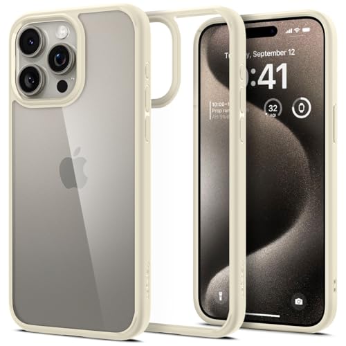 Image of Spigen Ultra Hybrid Back Cover Case for iPhone 15 Pro Max, Durable Hybrid Structure, Air Cushion Technology - PC+TPU | Mute Beige