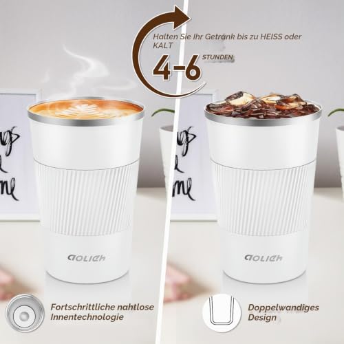 Aolieh Thermobecher 380 ml, Kaffeebecher to Go aus Edelstahl mit auslaufsicherem Deckel… – Ansicht 3