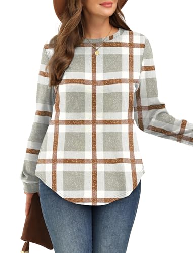 Image of WIHOLL Sweatshirt for Women Crewneck Long Sleeve Shirts Curved Hem Lightweight Sweaters Fall Clothes 2025