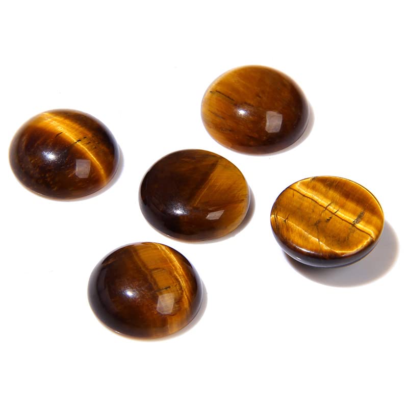 5pcs Natural Stone Cabochon Beads Jaspers Cameo Flat Back Bead for Jewelry Making Rings Earrings Necklace DIY,NO.19 Tiger Eye,10mm
