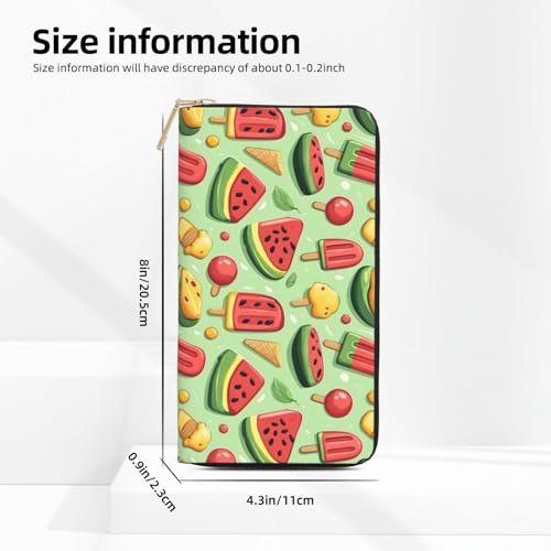 Leather Thin Slim Wallets for Women & Men - Cartoon Watermelon Ice Pop Print Card Wallet Holder with Zipper2