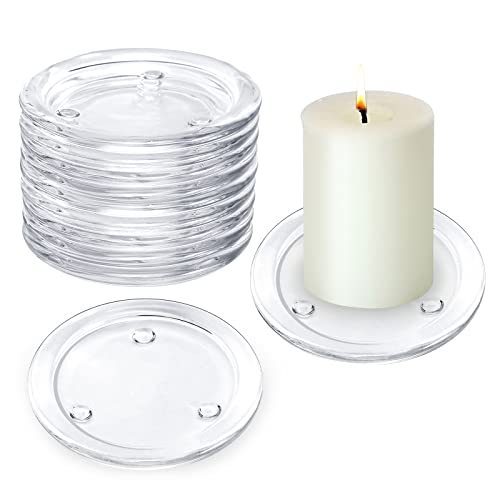 Lot de 8 sous-verres transparents pour bougies, bougeoirs piliers en verre, dessous de verre pour mariage, fête, décoration de table de Noël Cover