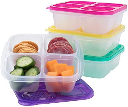 EasyLunchboxes® - Bento Snack Boxes - Reusable 4-Compartment Food Containers for School, Work and Travel, Set of 4, Brights