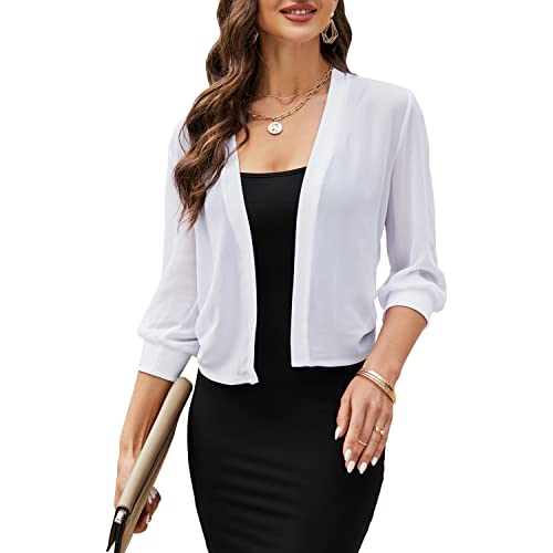 Chama Women's 3/4 Sleeve Cropped Cardigan Sheer Chiffon Lightweight Soft Shrugs For Women Summer #TOP1
