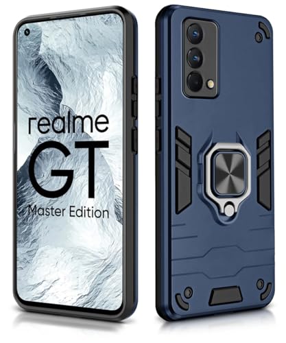 Image of WOW IMAGINE Shock Proof Back Case Mobile Cover for Realme GT Master Edition | Back Cover Case (Tough Armor | Hybrid PC + TPU | Ring Holder & in-Built Kickstand | Blue)
