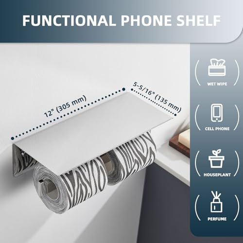 Image of Angle Simple Double Toilet Paper Holder with Shelf, Polished Chrome
