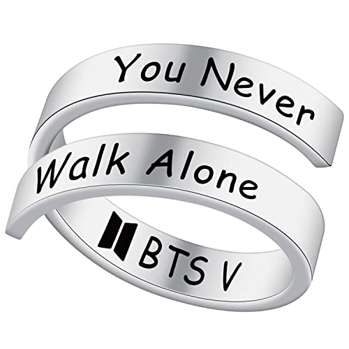 ARETIS Kpop BTS Ring BTS You Never Walk Alone Love Yourself J-HOPE JIMIN JIN JK RM SUGA V Ring Bangtan Boys Ring BTS Lover Korean Group Army Gift for BTS Fans (V-Ring)