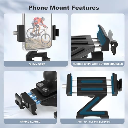 Image of Motorcycle Phone Holder with 1 inch Ball Head, Aluminum Alloy & Semi-Enclosed Design One-Hand Release Quick Access Adjustable Bike Ebike Smartphone Stand Mount, 66001