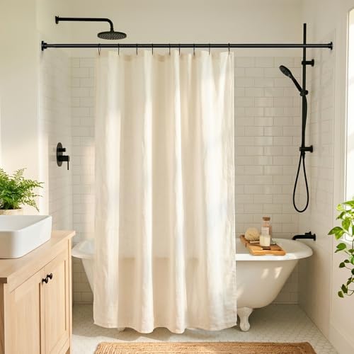 Image of Long Tension Curtain Rod 40-148inch Black Curtain Rods no Drilling Adjustable Tension Rod for Windows,bathroom,Patio,Doorway,Heavy Duty Spring Rods Diameter 1.26inch