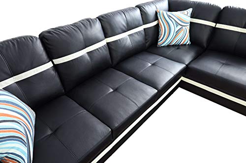 Beverly Fine Funiture Sectional Sofa Set, Black and White - Thumbnail 5