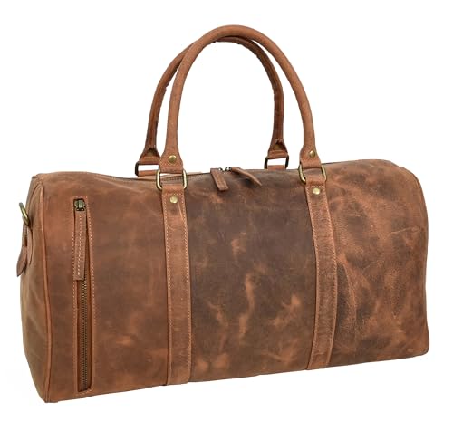 Real Leather Small Size Holdall Overnight Weekend Travel Duffle Bag Torin, Tan, Small, Duffle4