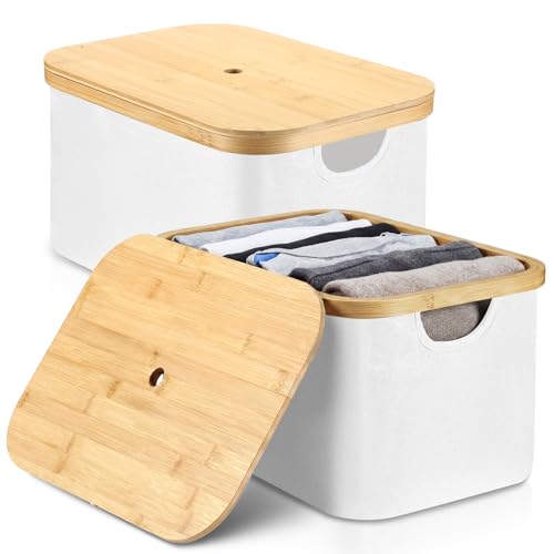 Novabright 2 Pcs Collapsible Storage Basket with Bamboo Lids 15"