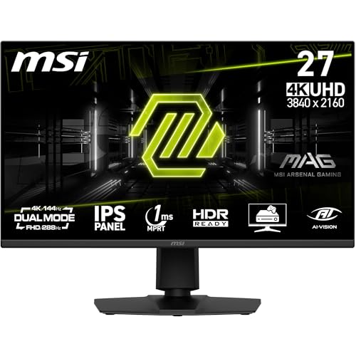 MSI mag 275UPDA E14 Monitor Gaming de 27", 4K UHD, 3840 x 2160 IPS, 288 Hz, 1 ms, Compatible con HDR, AMD FreeSync Premium Eye Care, Modo Dual, HDMI 2.1, DP 1.4a, sin Marco, Ajustable
