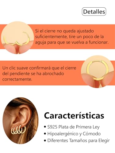 Pendientes Aros Plata 925 Silvora Combinables Uso Apilable Diario Aretes Oreja 6