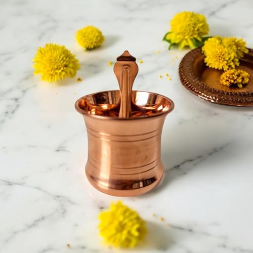 Image of Copper Panchapatra Udharini Set with Snake Head Design Udarini | Pooja Accessory for Home or Office Temple | Pooja Glass and Spoon for Charnamrit | Height : 2.5 Inch | Weight : 60 gm(Copper)