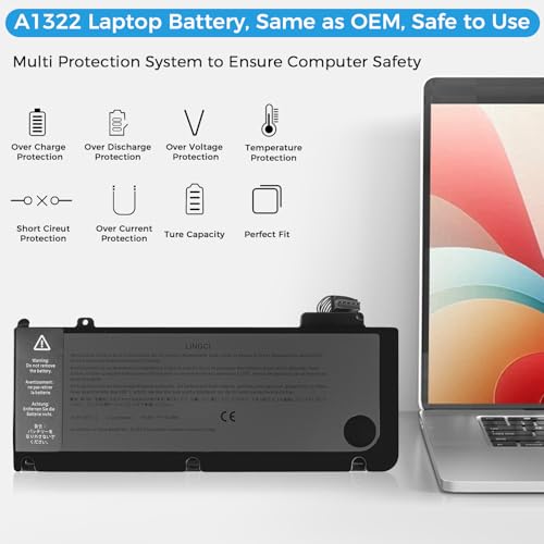 Image of A1278 Battery, A1322 Battery Replacement for MacBook Pro 13 Inch A1278 [Mid 2012 2010 2009 Early 2011 Late 2011] (Upgraded High Performance 63.5Wh 11.6V 6000mAh Li-Polymer)