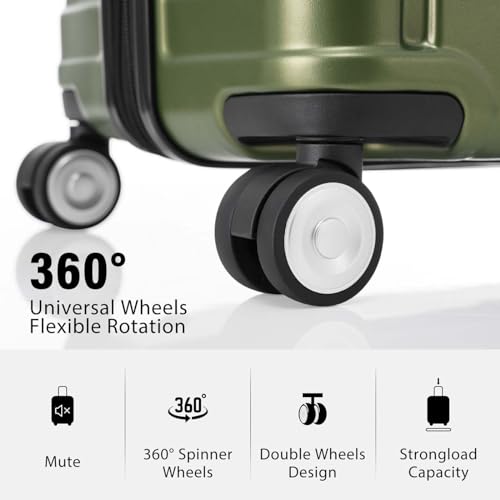 Altillo 3 Piece Luggage Set, PC+ABS Lightweight Suitcase Sets with Spinner Wheels, Hardshell Luggage Sets with TSA Lock (Army Green)4