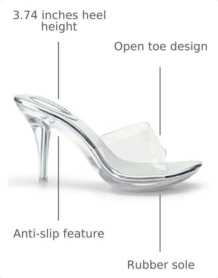 Image of NBUUNBU Silver Clear Heels For Women Dress Shoes Transparent Strap Sexy Stilletos Heels Open Toe High Silver Heeled Sandals Pump Mules