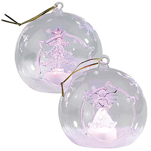 Lunartec Weihnachtskugeln: Mundgeblasene LED-Glas-Ornamente in Kugelform, 2er-Set (Glaskugeln Weihnachtsbaum, Glaskugel Weihnachtsbaum, Weihnachtsbaumkerzen)