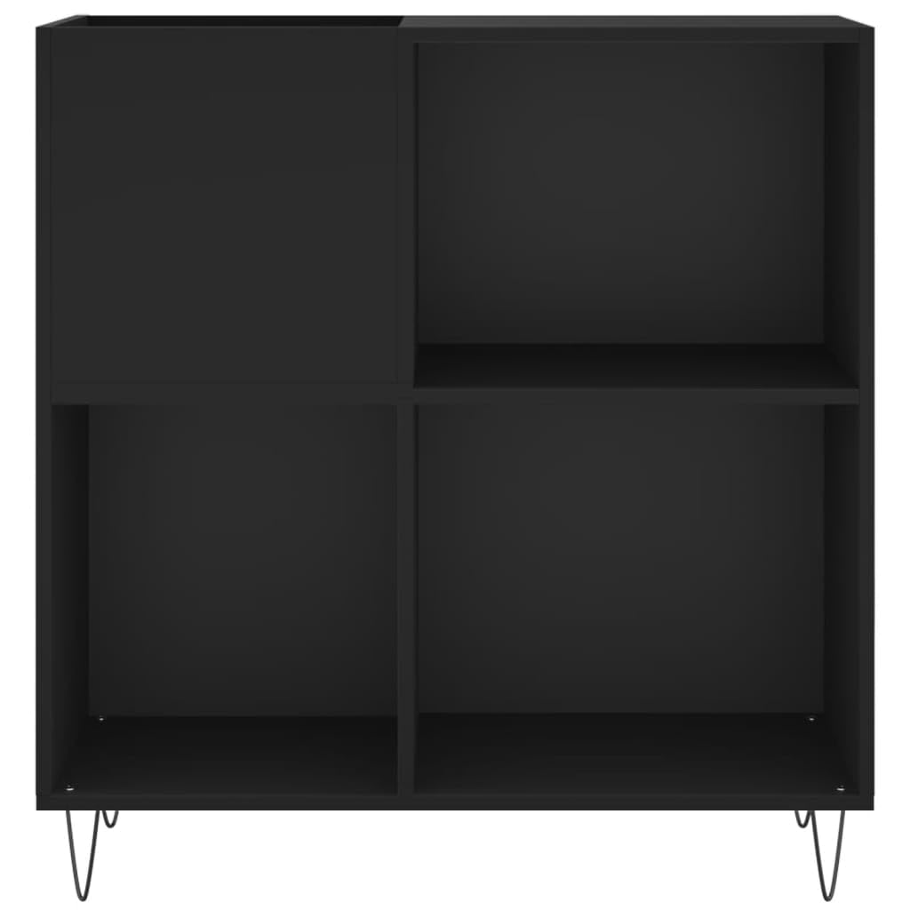 Szafa panelowa, czarna, materiał drewnopochodny z żelaznymi nogami, 84,5 x 38 x 89 cm, miejsce do przechowywania płyt gramofonowych i winylowych, stabilna płyta górna do gramofonu, kredensu