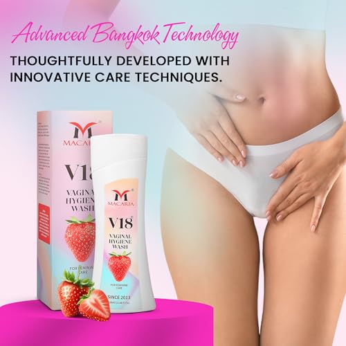 Image of V18 Vaginal Hygiene Wash for Women - Feminine Intimate Care with Strawberry Scent - Lactic Acid, Odor Control, & pH Balance - Gentle Daily Wash for Vagina, Genital Dryness, & Itching Relief