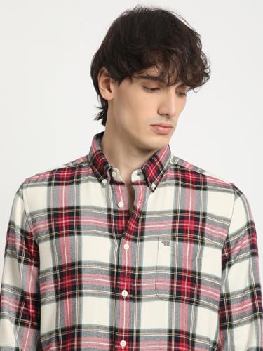 Image of Men's Multicolored Checked Slim Fit Cotton Casual Shirt