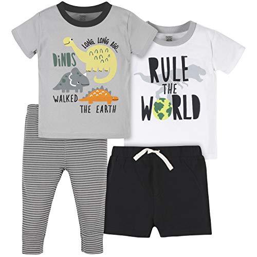 Gerber Baby Boys' 4-Piece Short, Shirts, and Active Pant Set, Grey Dinosaurs Rule, 3T