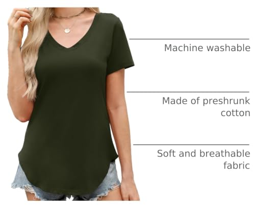 Image of Elesomo Womens T Shirts V Neck Summer Short /Long Sleeve Cotton Tops Tees