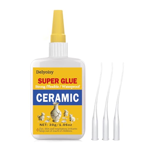 30g Ceramic Glue for Repair – High Strength Super Adhesive for Porcelain, Pottery & Dishes – Waterproof & Heat-Resistant Cyanoacrylate for Mugs, Plates, Figurines, Vases& DIY Crafts – Sets in 15s