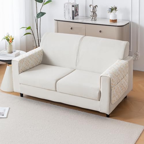 Image of House of Quirk 'Mughal Series' Printed Quilted Sofa Cover for 1 /2 /3 /4 Seater - Anti-Slip, Washable Couch Protector Slipcover (2 pcs Armrest, Sunny Bloom, 80x60 cm)
