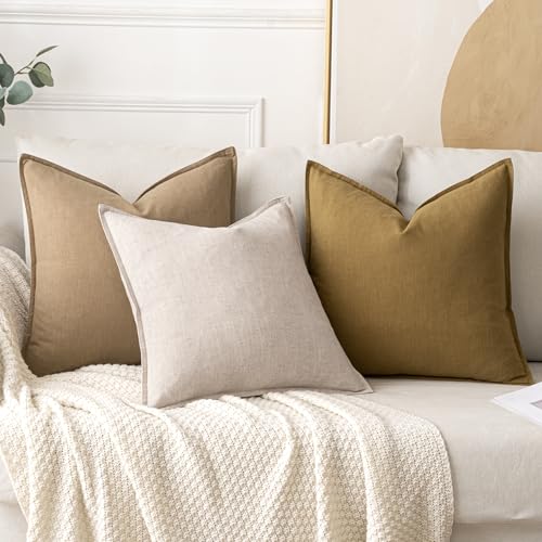 Image of MIULEE Decorative Linen Pillow Covers 20x20 Inch Mustard Yellow Boho Farmhouse Neutral Couch Throw Pillows for Bed Pack of 2 Accent Modern Pillowcase Summer Sofa Livingroom Home Decor