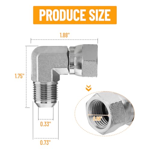 Image of 5 Pack 90 Degree Elbow JIC 37 Hydraulic Fittings: 1 /2 inch JIC Male x 1 /2 inch JIC Female, with Protection Cover Hydraulic Hose Swivel Crimp Fittings | 5 Pack Carbon Steel Hydraulic Hose Swivel Crimp Adapters with Protective Cover for Hydraulic Assembly System - 6500-08-08