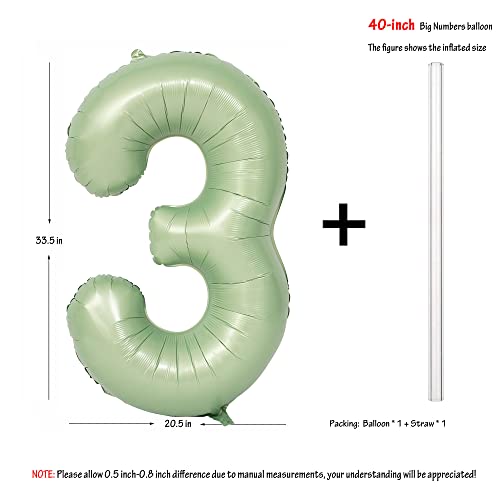 Image of 40 In Olive Green Number Balloons 3 Giant Helium Foil Mylar Green Balloon | Birthday Party Decorations Suitable For Boys' And Girls' Birthday Parties Anniversary celebration digital 3