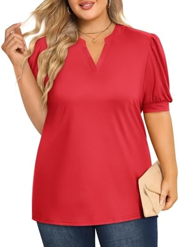 Kikula Womens Plus Size Tops Summer Short Sleeve Tunic Top Dressy Cute Work V Neck T Shirts Business Casual Blouses
