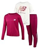 New Balance Active Girls Legging Set - 3 Piece Athletic Short Sleeve Shirt, Long Sleeve Shirt & Leggings Set Kids Activewear, Size 14-16, Orchid