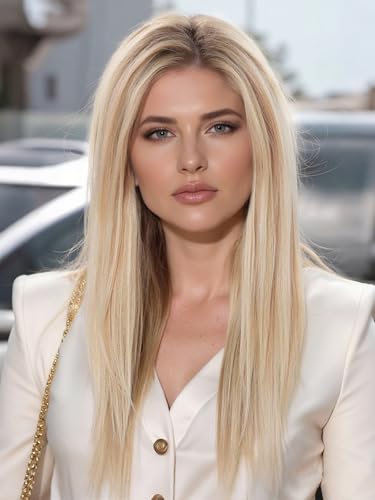 Image of 13 * 4 HD Glueless Human Hair Ombre Mixed Blonde Lace Front Wigs for White Women Straight Wig Pre Plucked 180% Density Transparent (22inch)