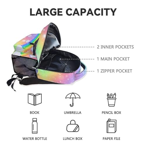 Unicorn Backpack for Girls, 17 Inch Colorful Backpacks for Primary School, Aesthetic Durable Lightweight Bookbag for Kids4