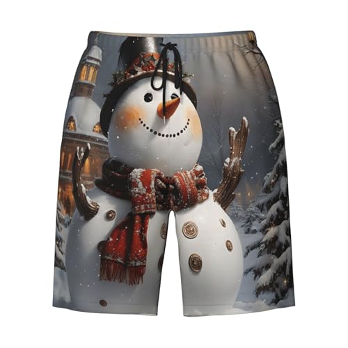 Christmas Snowman Print Men's Beach Pants Lightweight Quick-Dry Swim Pants with Mesh Lining for Men 5