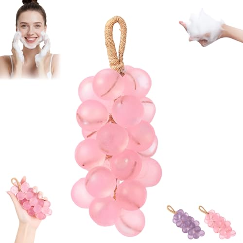 Grape Soap Handmade DIY Grapes Cluster Shaped Soaps Grape Soap on a Rope Decorative Soaps Bars Exquisite Home Decor and Gift Choice for Fresh Air and Washing Hands (1 Pink)