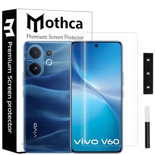 Image of Mothca Curved UV Tempered Glass Screen Protector for Vivo V60 5G | Transparent | Pack of 1 | Full Screen Coverage with UV Installation Kit