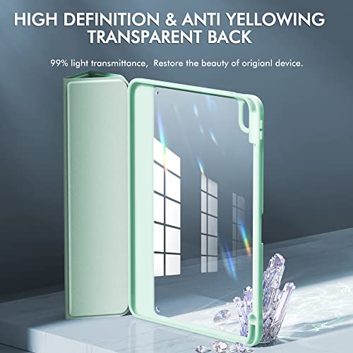 Infiland Compatible With Ipad Air 5Th Generation Case (2022), Ipad Air Case 4Th Generation (2020) 10.9 Inch With Pencil Holder & Clear Transparent Back [Support Pencil Wireless Charging] Mint Green #TOP1
