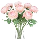 IPOPU 8 Pcs Ranunculus Artificial Flowers Silk Ranunculus Flowers with Stems Pink Faux Flowers for Wedding Bouquets Centerpiece Floral Party Home Office Decor (Pink)