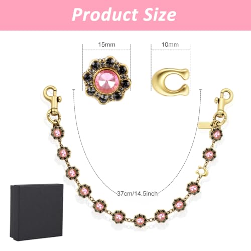 Image of SANNIDHI Bag Chain Charms Pink Floral Rhinestone Purse Chains Sparkling Gold Link Bag Chains for Handbags Metal Wallet Chain Charms for Women Girls